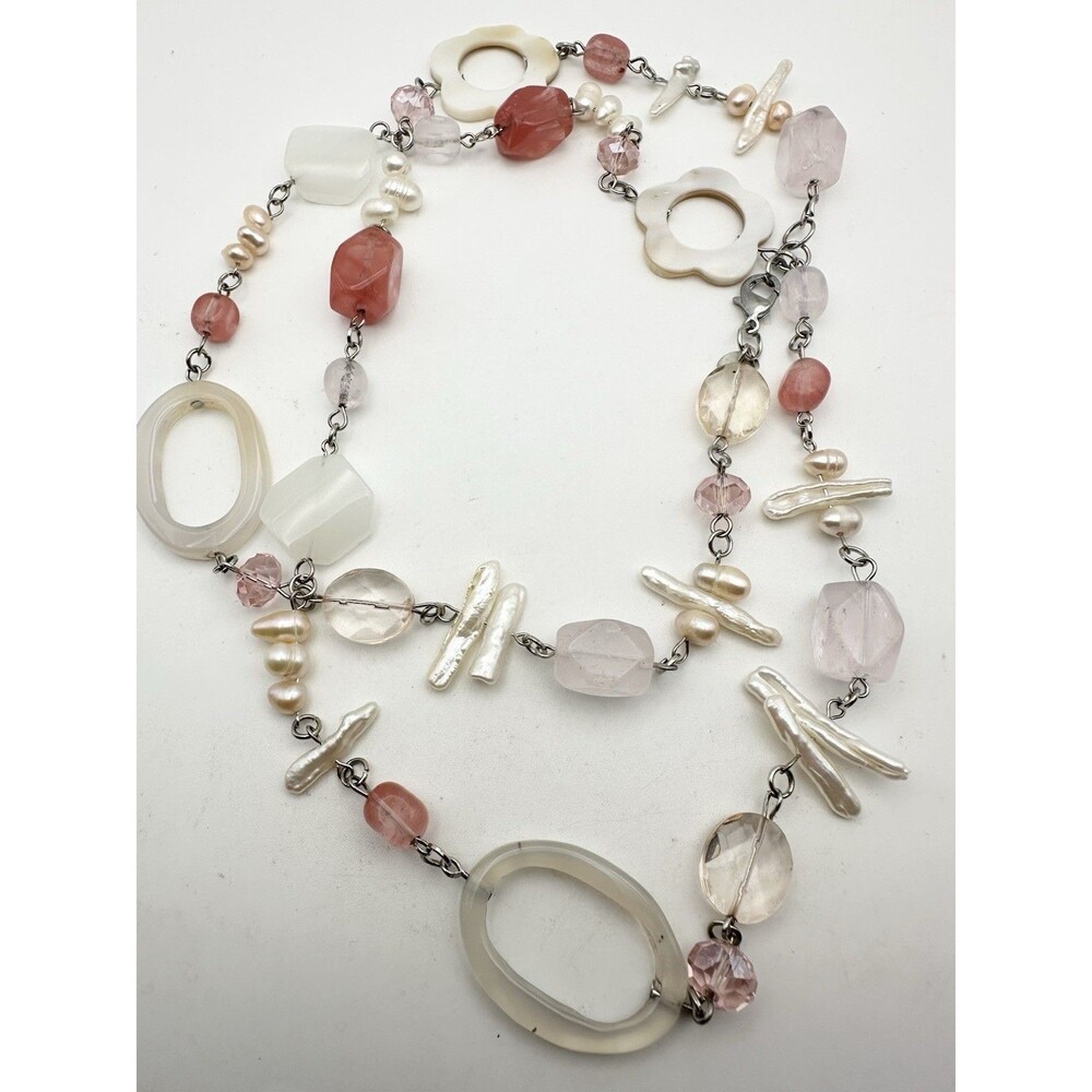 Premier Designs Pearl Agate Shell Necklace LONG Layering 36”